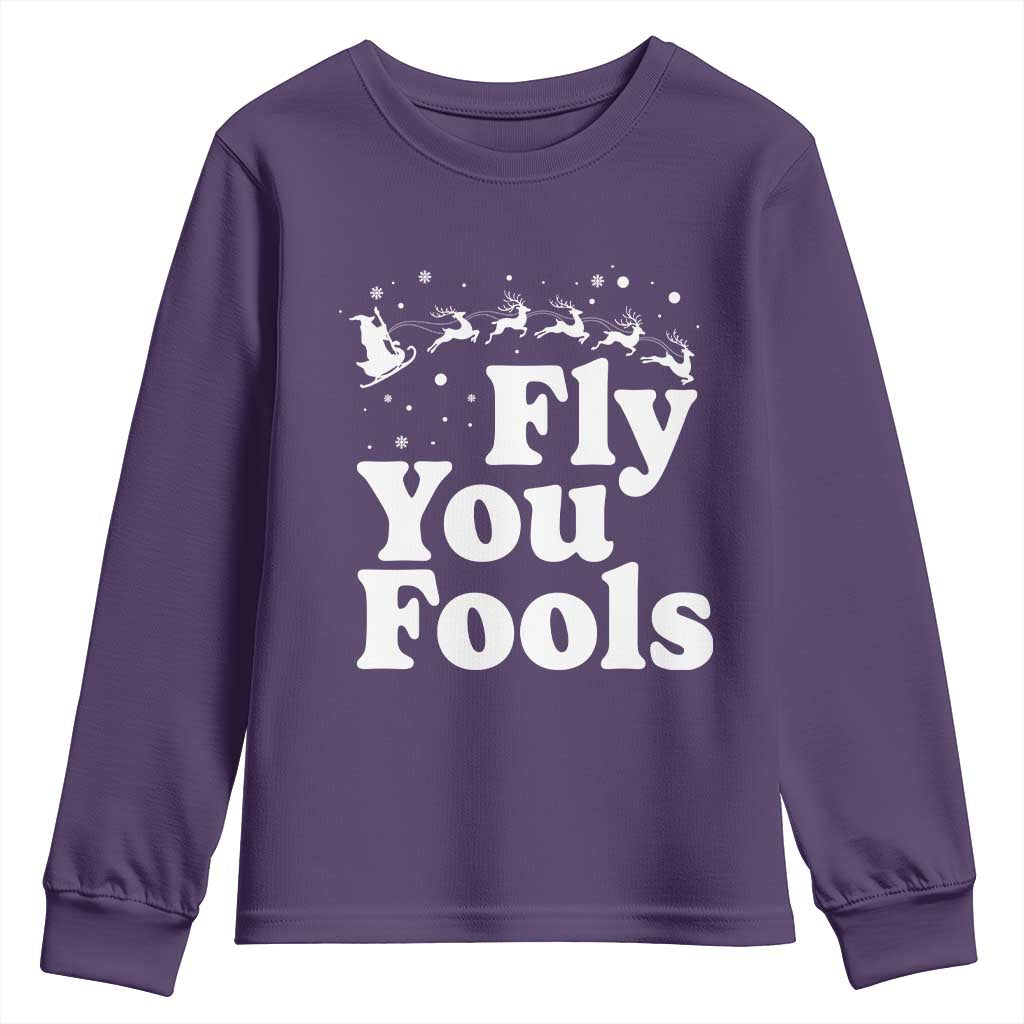 Funny Christmas Youth Sweatshirt Fly You Fools Fantasy Movie Santa Sleigh Reindeer - Wonder Print Shop