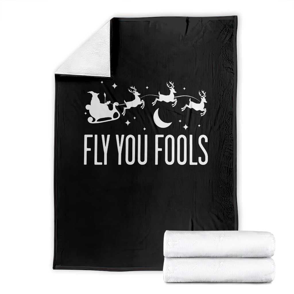 Funny Christmas Fly You Fools Throw Blanket Fantasy Movie Fellowship Santa Sleigh Reindeer - Wonder Print Shop