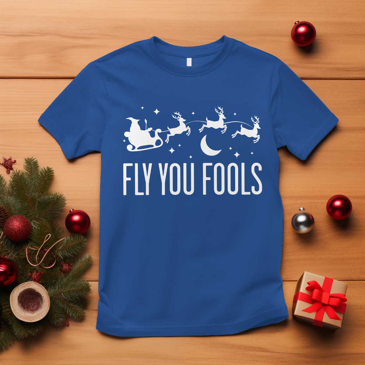 Funny Christmas Fly You Fools T Shirt Fantasy Movie Fellowship Santa Sleigh Reindeer - Wonder Print Shop