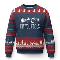 Funny Xmas Fly You Fools Ugly Christmas Sweater Fantasy Movie Fellowship Santa Sleigh Reindeer - Wonder Print Shop