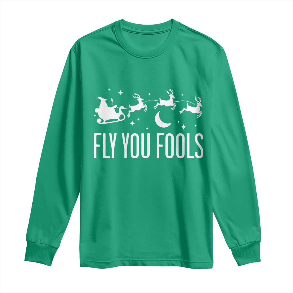 Funny Christmas Fly You Fools Long Sleeve Shirt Fantasy Movie Fellowship Santa Sleigh Reindeer - Wonder Print Shop