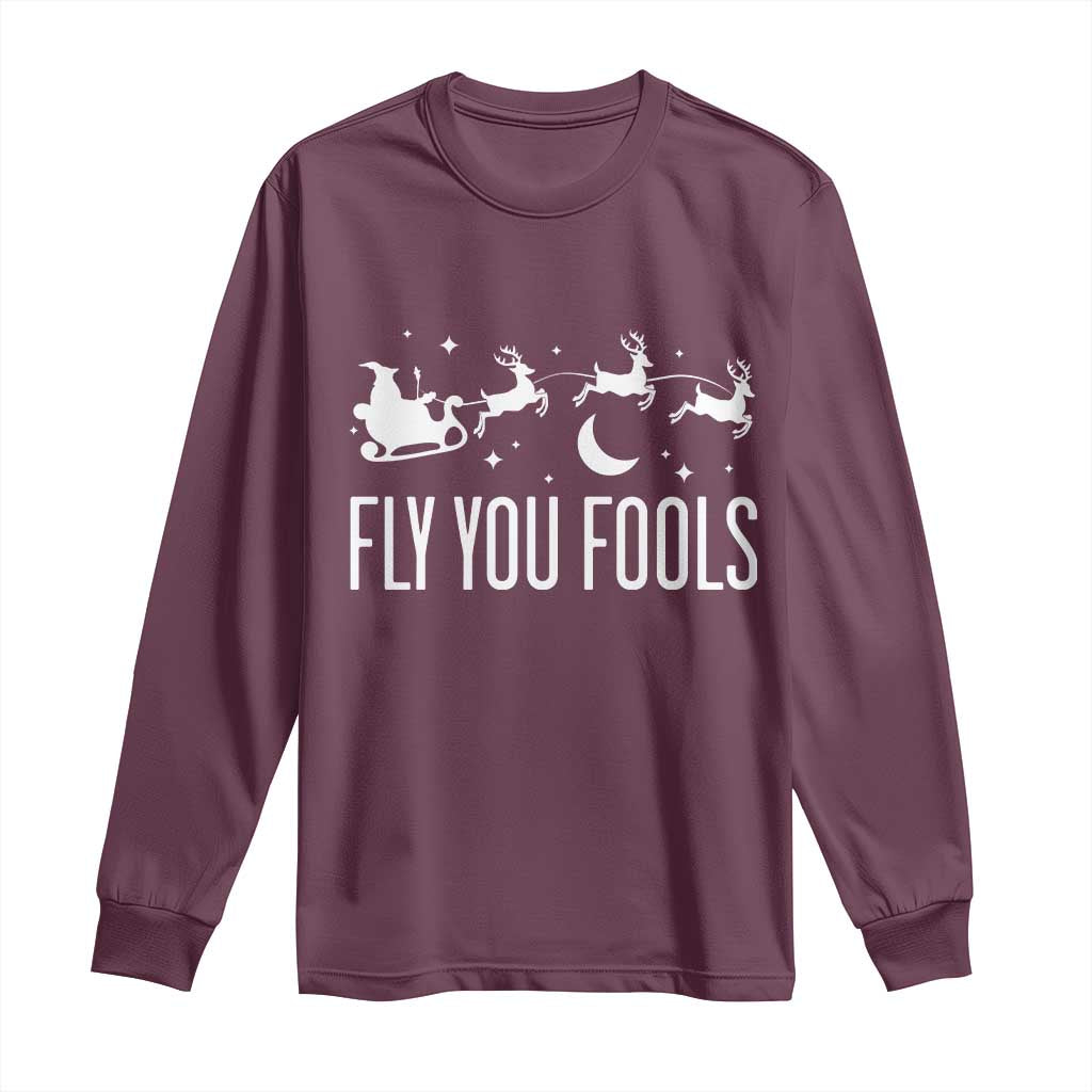 Funny Christmas Fly You Fools Long Sleeve Shirt Fantasy Movie Fellowship Santa Sleigh Reindeer - Wonder Print Shop