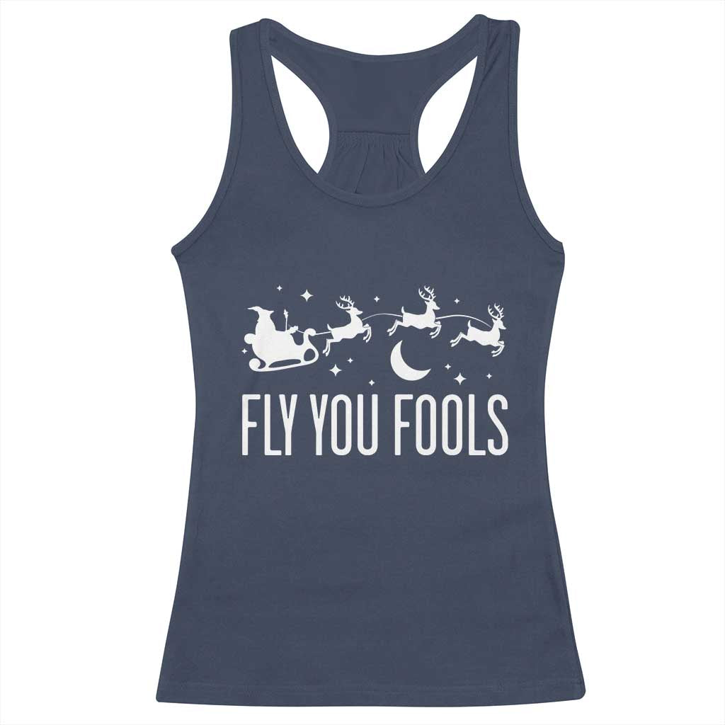 Funny Christmas Fly You Fools Racerback Tank Top Fantasy Movie Fellowship Santa Sleigh Reindeer - Wonder Print Shop