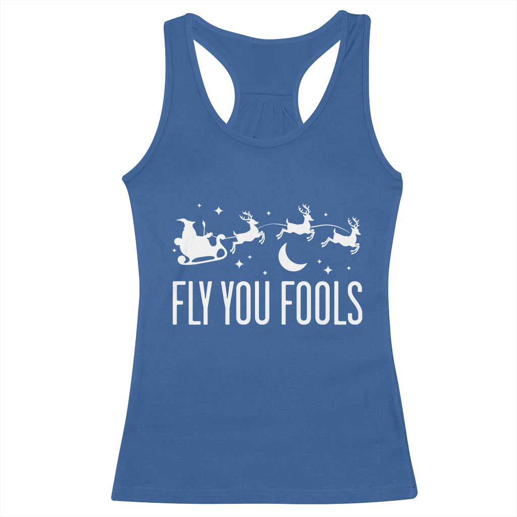 Funny Christmas Fly You Fools Racerback Tank Top Fantasy Movie Fellowship Santa Sleigh Reindeer - Wonder Print Shop
