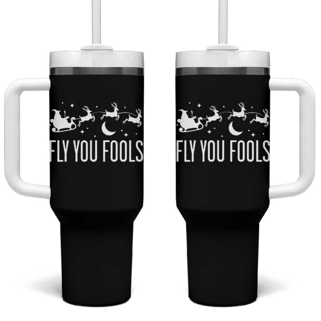 Funny Christmas Fly You Fools Tumbler With Handle Fantasy Movie Fellowship Santa Sleigh Reindeer - Wonder Print Shop