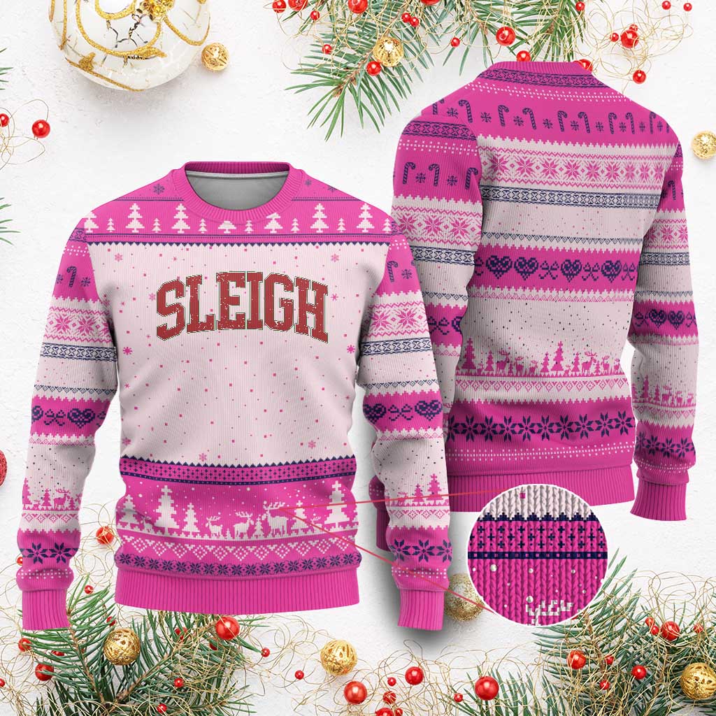 Sleigh Xmas Ugly Christmas Sweater Funny Women Retro Merry Xmas Family Holiday - Wonder Print Shop