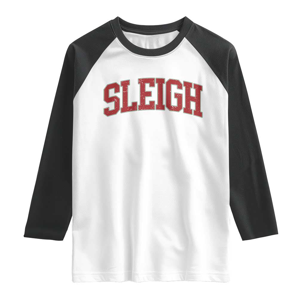 Sleigh Christmas Raglan Shirt Funny Women Retro Merry Xmas Family Holiday - Wonder Print Shop