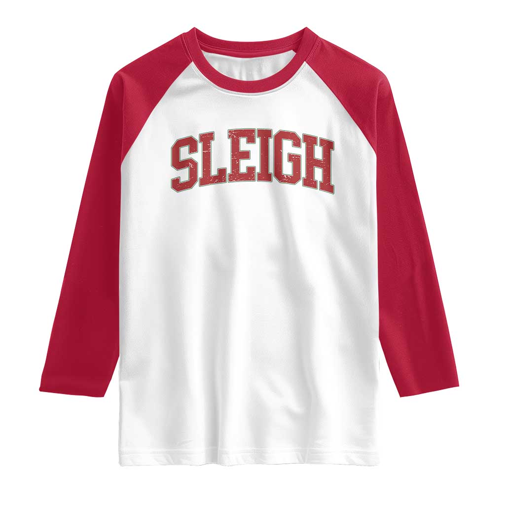 Sleigh Christmas Raglan Shirt Funny Women Retro Merry Xmas Family Holiday - Wonder Print Shop