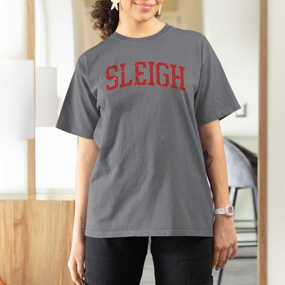 Sleigh Christmas T Shirt For Women Funny Women Retro Merry Xmas Family Holiday - Wonder Print Shop
