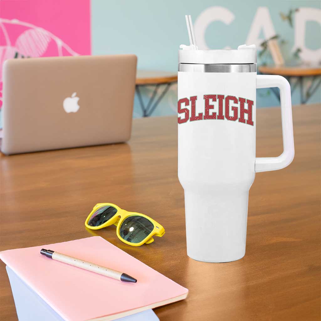 Sleigh Christmas Tumbler With Handle Funny Women Retro Merry Xmas Family Holiday - Wonder Print Shop