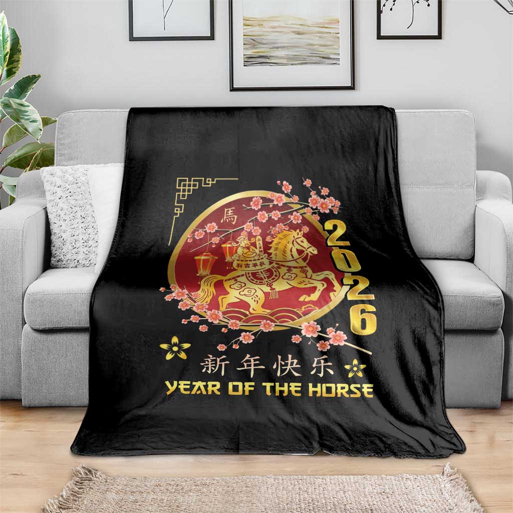 2026 Year of the Horse Lunar New Year Throw Blanket - Wonder Print Shop