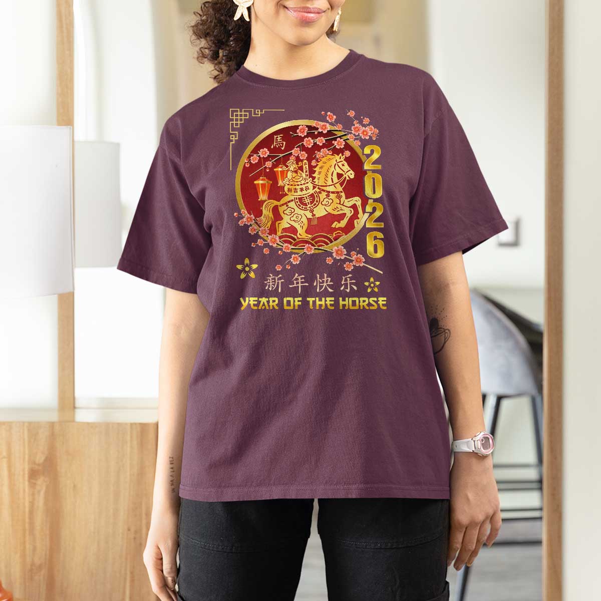 2026 Year of the Horse Lunar New Year T Shirt For Women - Wonder Print Shop