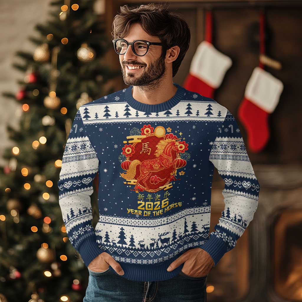 Chinese New Year 2026 Ugly Christmas Sweater Year of The Horse - Wonder Print Shop