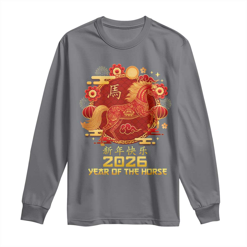 Chinese New Year 2026 Long Sleeve Shirt Year of The Horse - Wonder Print Shop