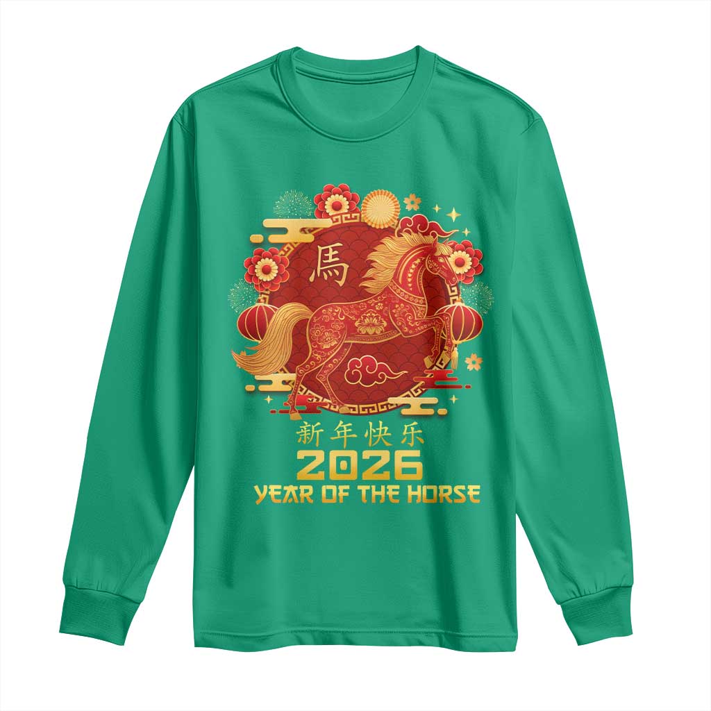 Chinese New Year 2026 Long Sleeve Shirt Year of The Horse - Wonder Print Shop