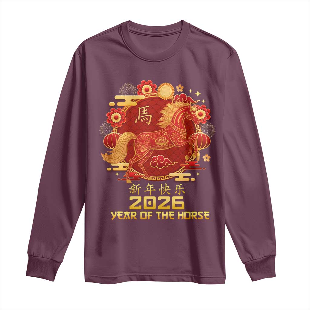 Chinese New Year 2026 Long Sleeve Shirt Year of The Horse - Wonder Print Shop