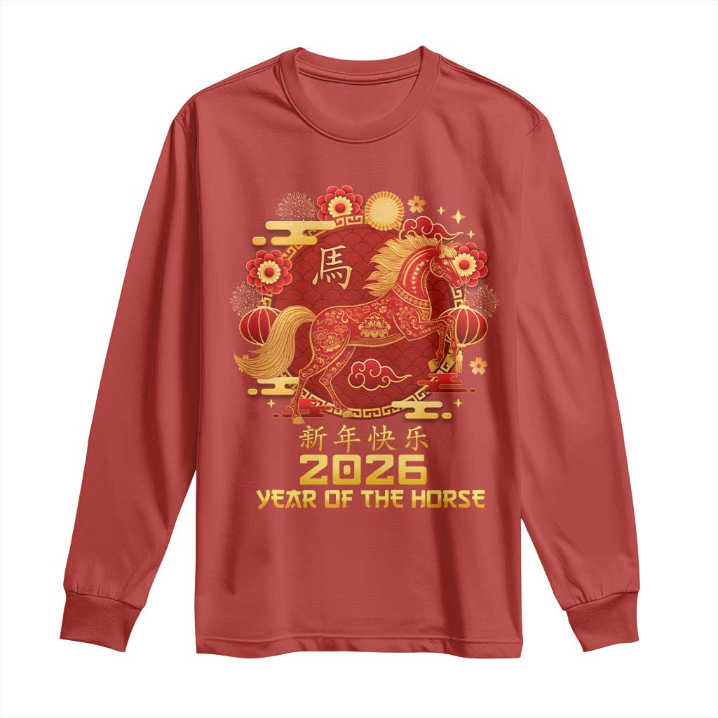 Chinese New Year 2026 Long Sleeve Shirt Year of The Horse - Wonder Print Shop