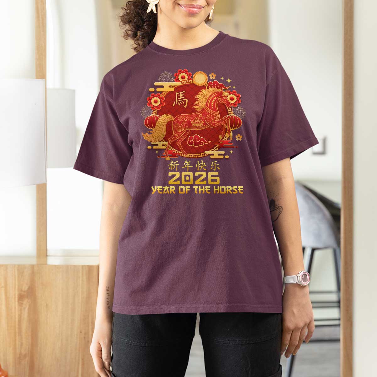 Chinese New Year 2026 T Shirt For Women Year of The Horse - Wonder Print Shop