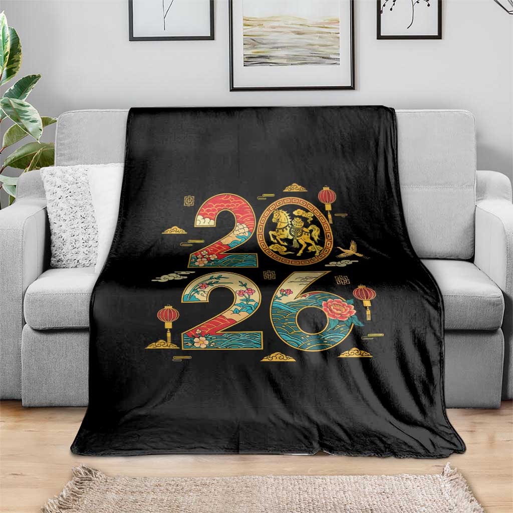 Hello 2026 Lunar New Year Throw Blanket Year of the Horse Chinese Zodiac - Wonder Print Shop