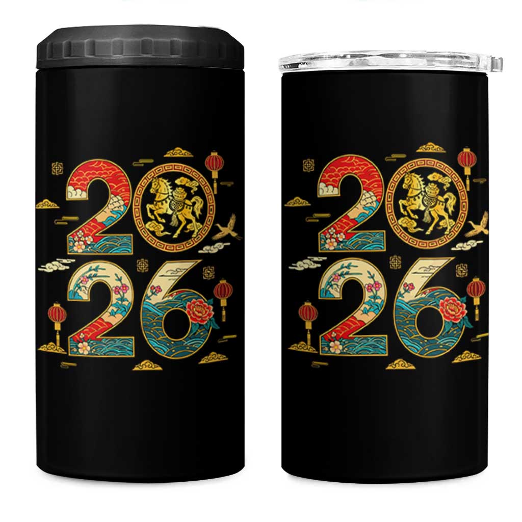 Hello 2026 Lunar New Year 4 in 1 Can Cooler Tumbler Year of the Horse Chinese Zodiac - Wonder Print Shop