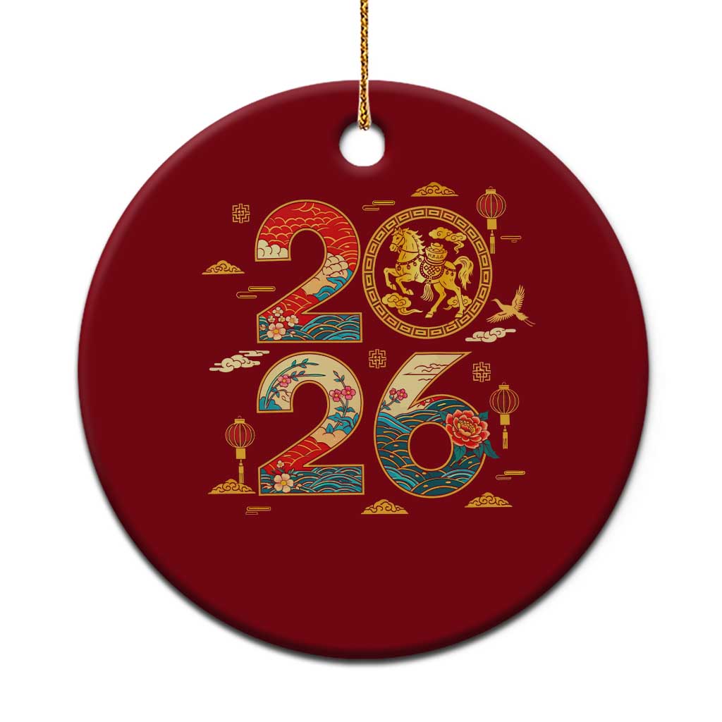 Hello 2026 Lunar New Year Ceramic Ornament Year of the Horse Chinese Zodiac - Wonder Print Shop