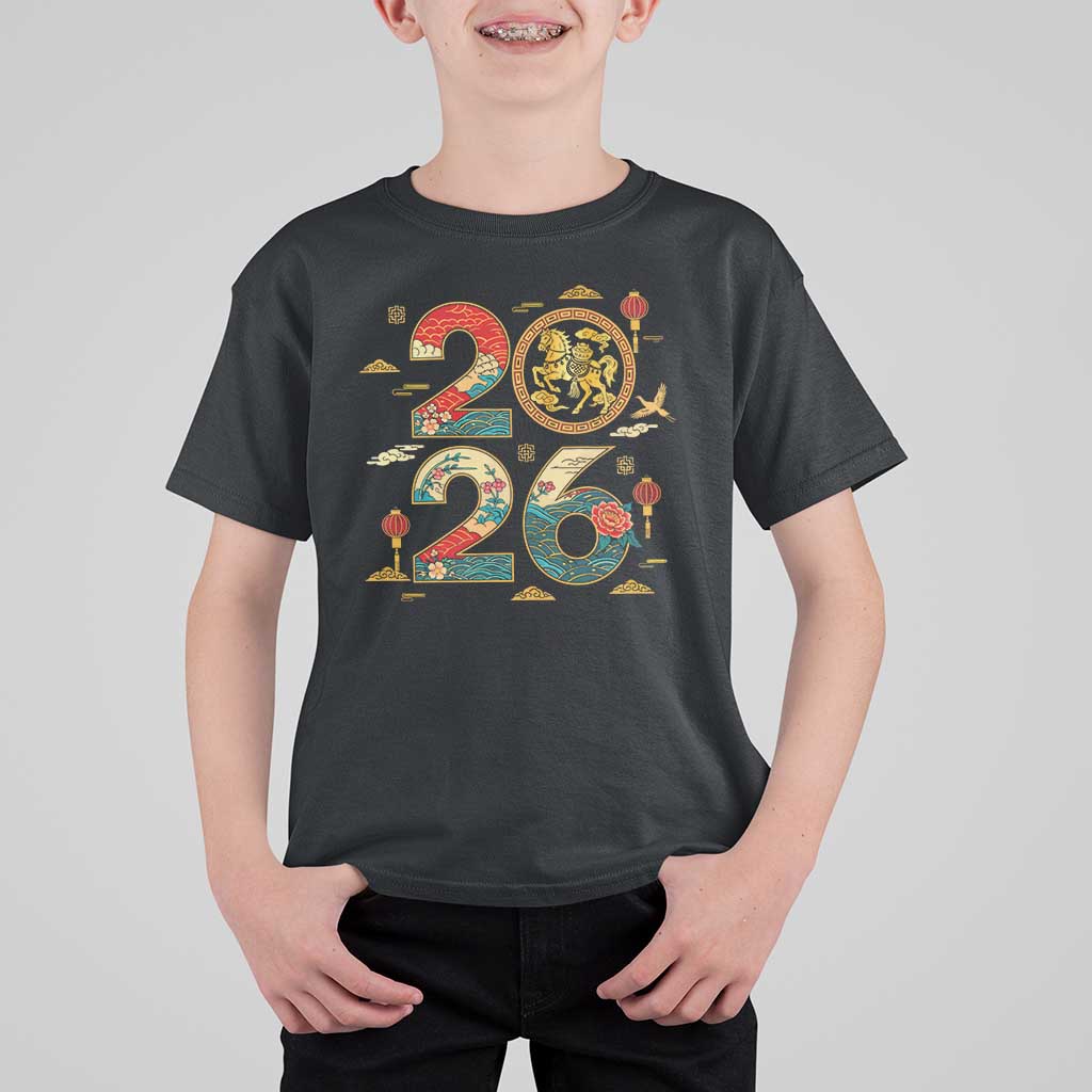 Hello 2026 Lunar New Year T Shirt For Kid Year of the Horse Chinese Zodiac - Wonder Print Shop
