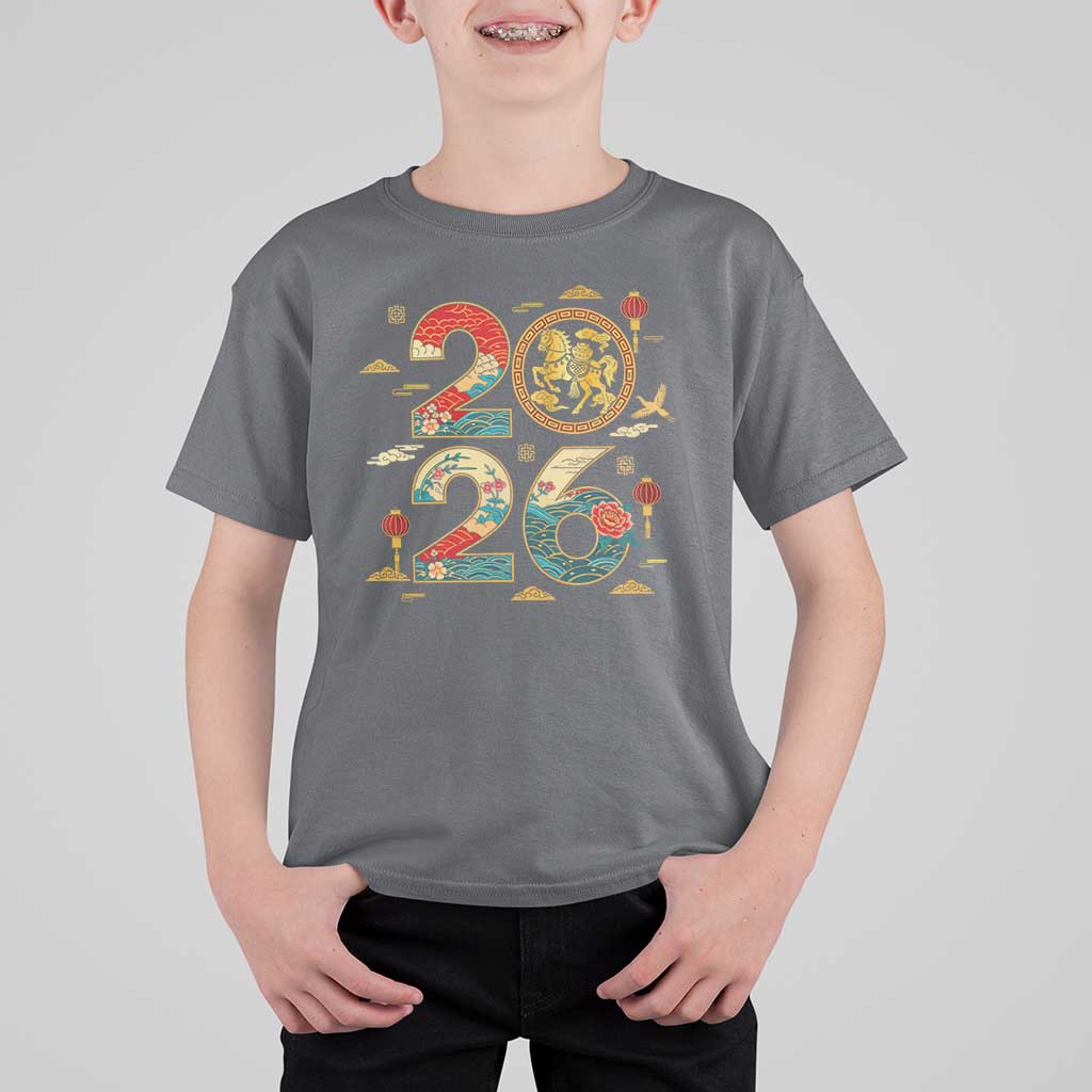 Hello 2026 Lunar New Year T Shirt For Kid Year of the Horse Chinese Zodiac - Wonder Print Shop