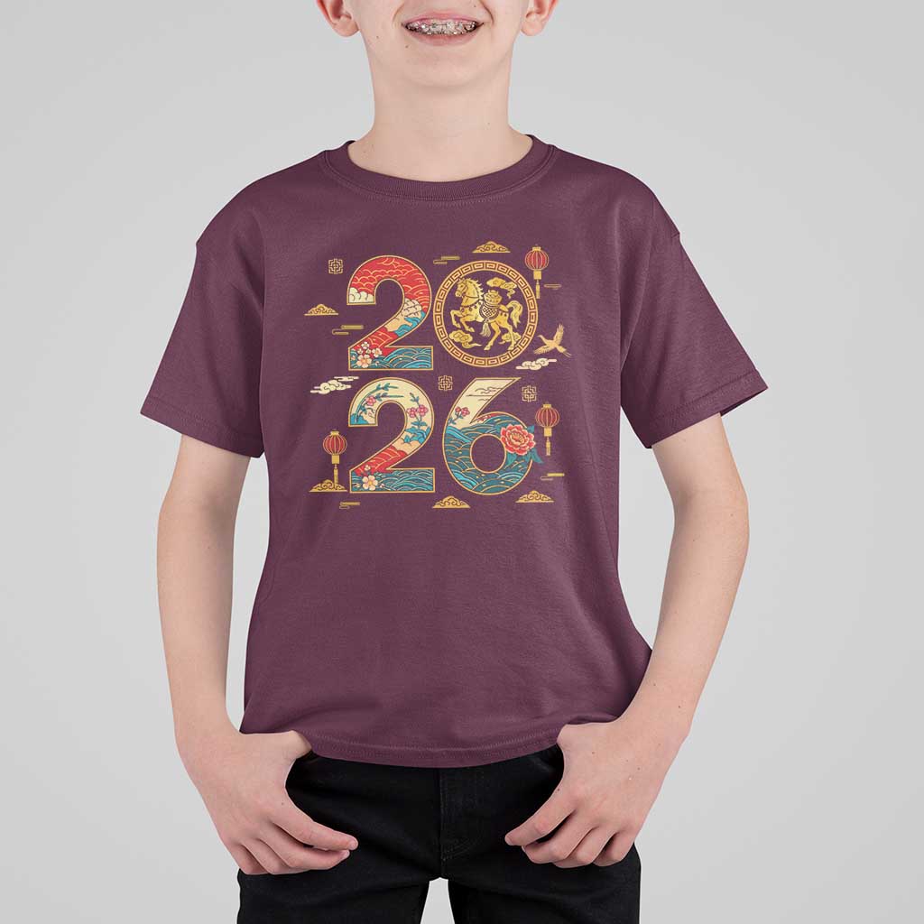 Hello 2026 Lunar New Year T Shirt For Kid Year of the Horse Chinese Zodiac - Wonder Print Shop