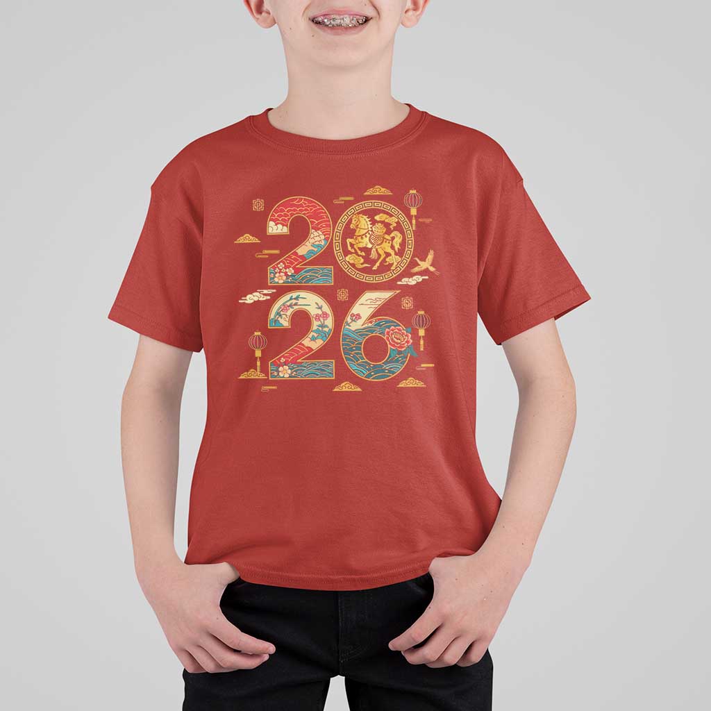 Hello 2026 Lunar New Year T Shirt For Kid Year of the Horse Chinese Zodiac - Wonder Print Shop