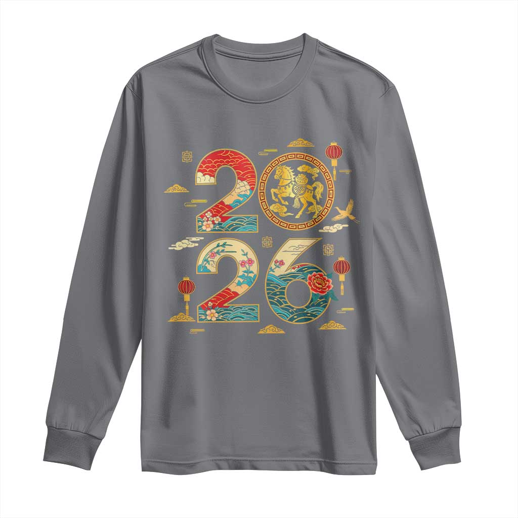 Hello 2026 Lunar New Year Long Sleeve Shirt Year of the Horse Chinese Zodiac - Wonder Print Shop