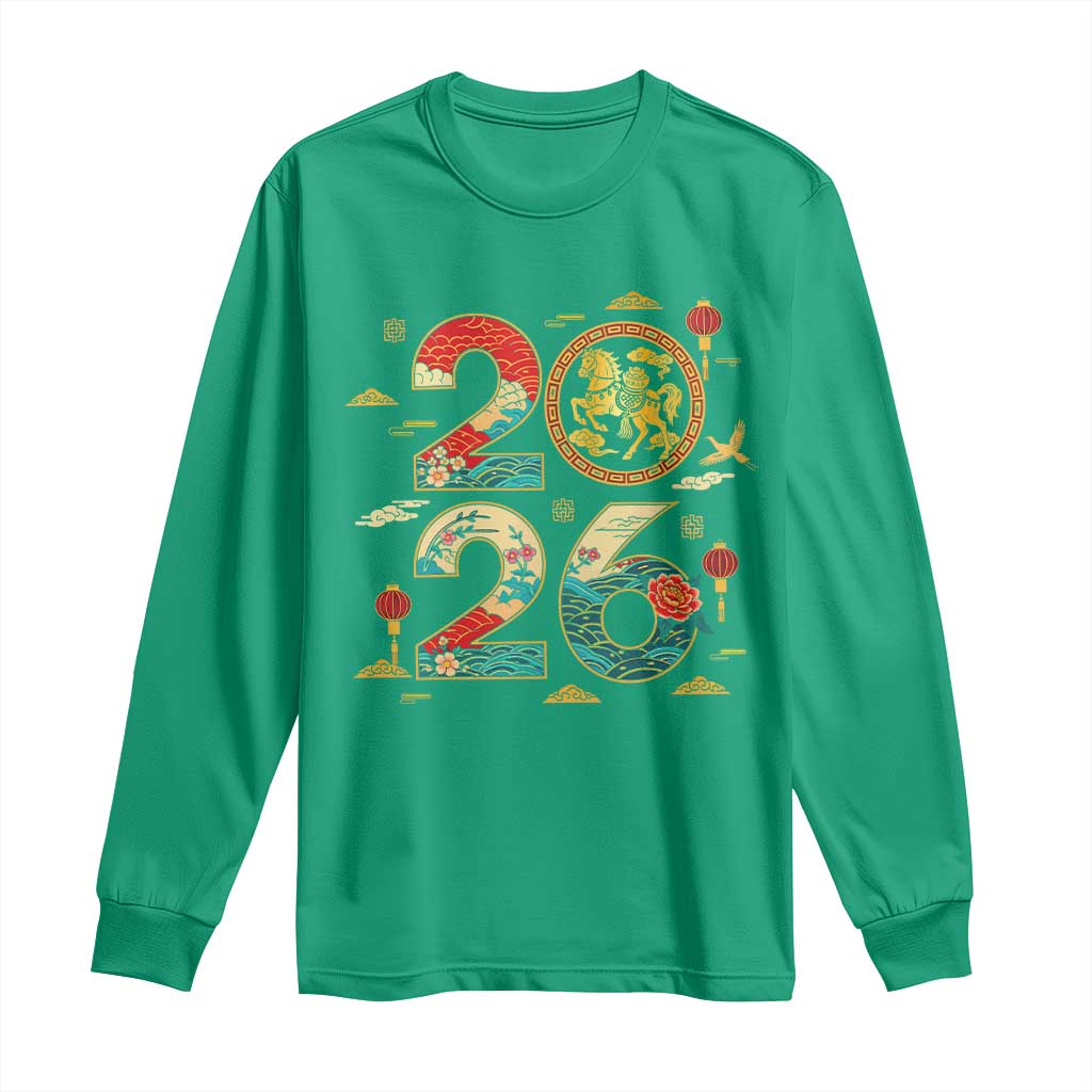 Hello 2026 Lunar New Year Long Sleeve Shirt Year of the Horse Chinese Zodiac - Wonder Print Shop