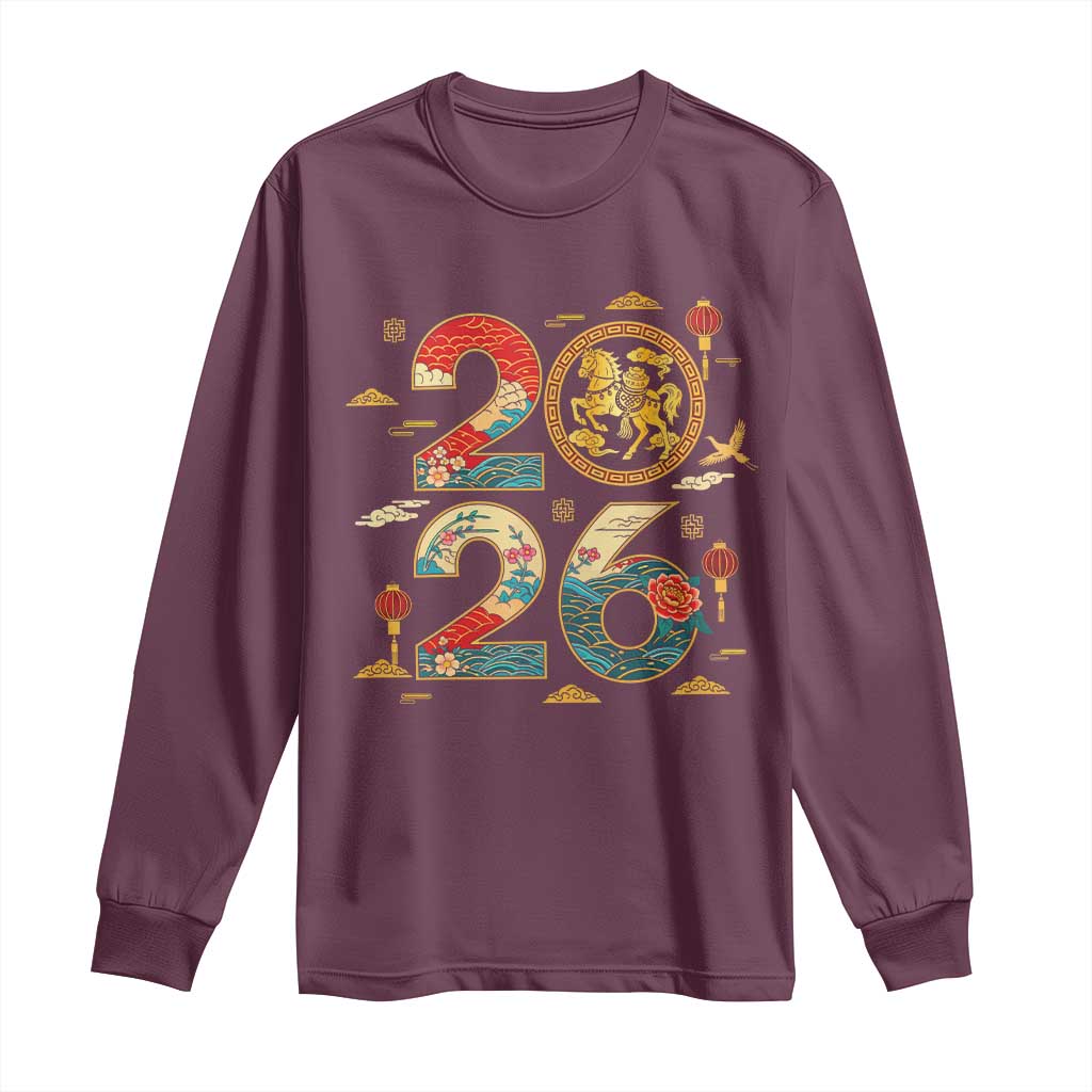 Hello 2026 Lunar New Year Long Sleeve Shirt Year of the Horse Chinese Zodiac - Wonder Print Shop