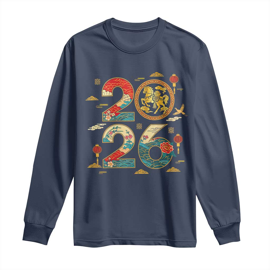 Hello 2026 Lunar New Year Long Sleeve Shirt Year of the Horse Chinese Zodiac - Wonder Print Shop