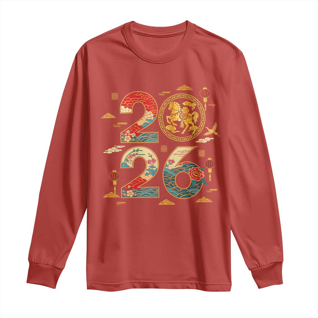 Hello 2026 Lunar New Year Long Sleeve Shirt Year of the Horse Chinese Zodiac - Wonder Print Shop