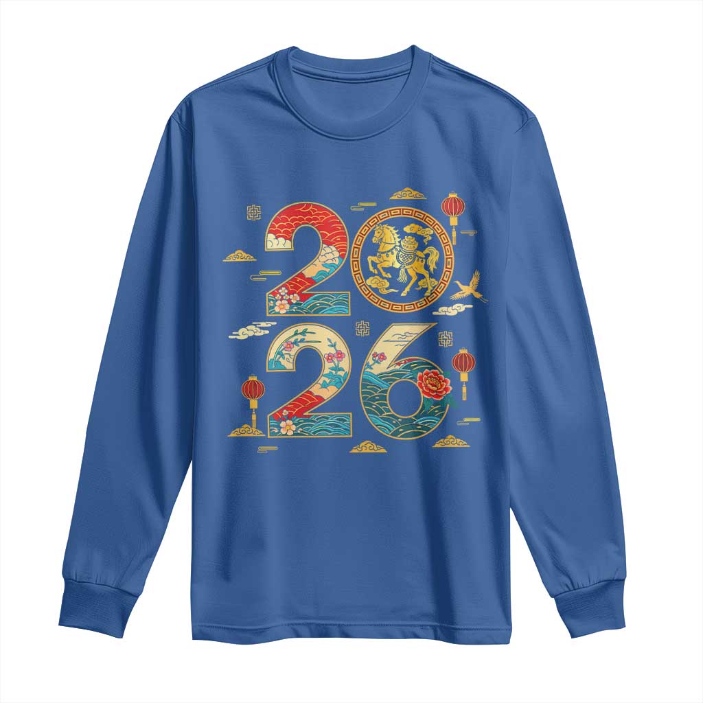 Hello 2026 Lunar New Year Long Sleeve Shirt Year of the Horse Chinese Zodiac - Wonder Print Shop
