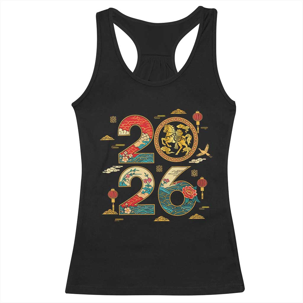 Hello 2026 Lunar New Year Racerback Tank Top Year of the Horse Chinese Zodiac - Wonder Print Shop