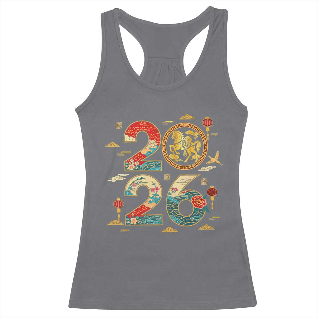Hello 2026 Lunar New Year Racerback Tank Top Year of the Horse Chinese Zodiac - Wonder Print Shop