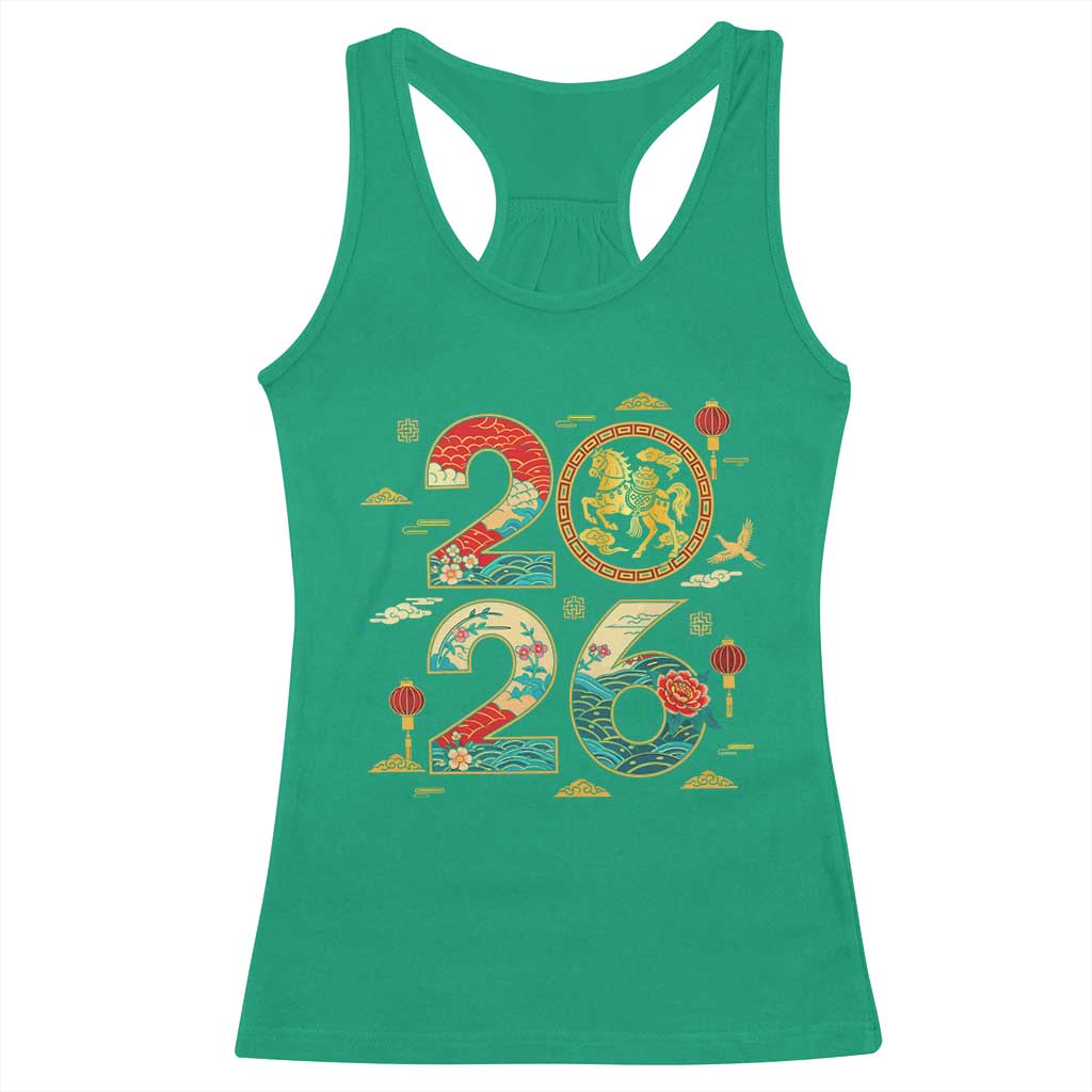 Hello 2026 Lunar New Year Racerback Tank Top Year of the Horse Chinese Zodiac - Wonder Print Shop