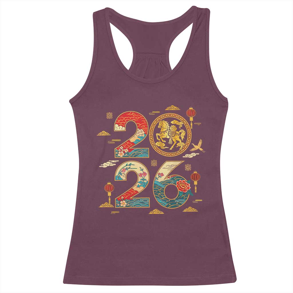 Hello 2026 Lunar New Year Racerback Tank Top Year of the Horse Chinese Zodiac - Wonder Print Shop