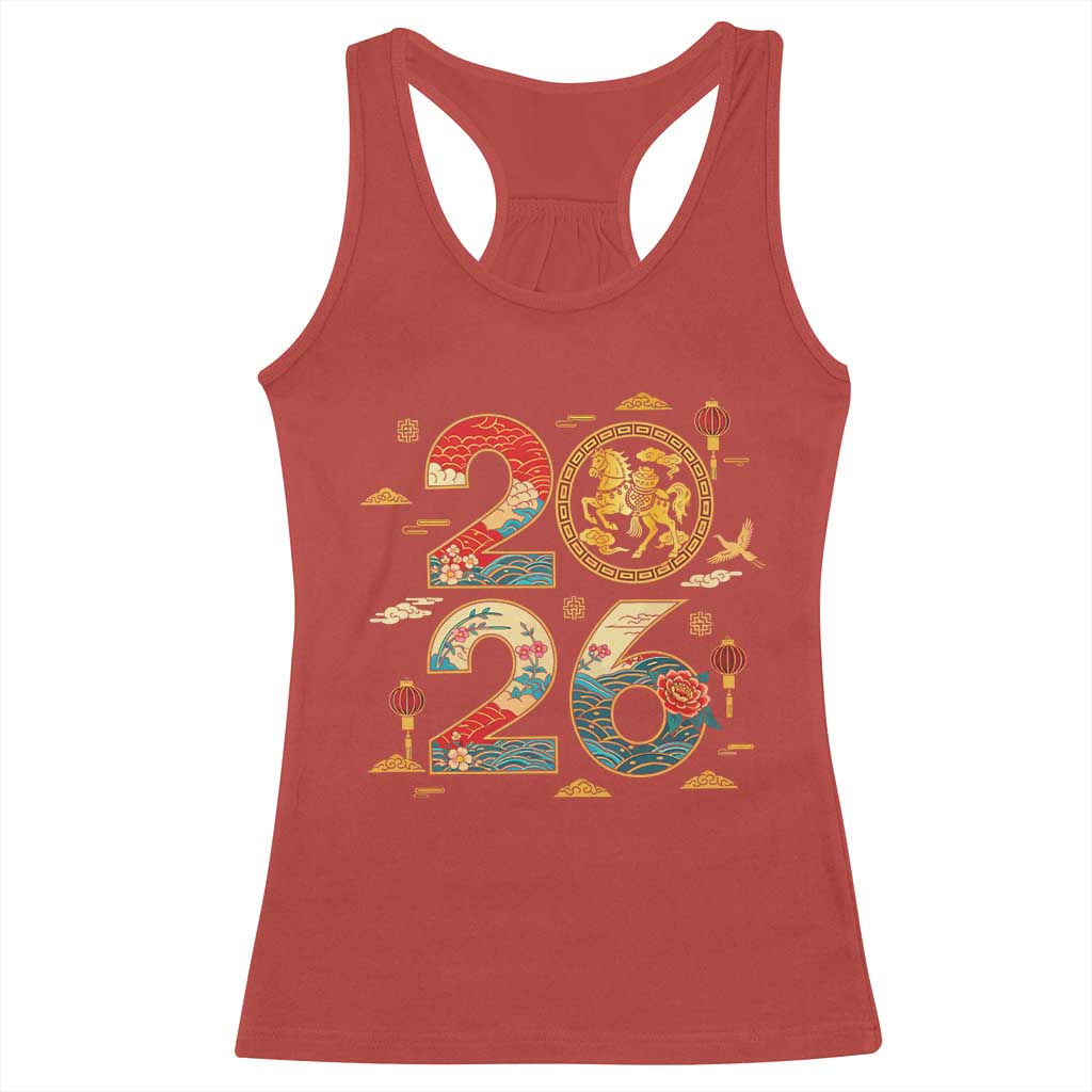 Hello 2026 Lunar New Year Racerback Tank Top Year of the Horse Chinese Zodiac - Wonder Print Shop