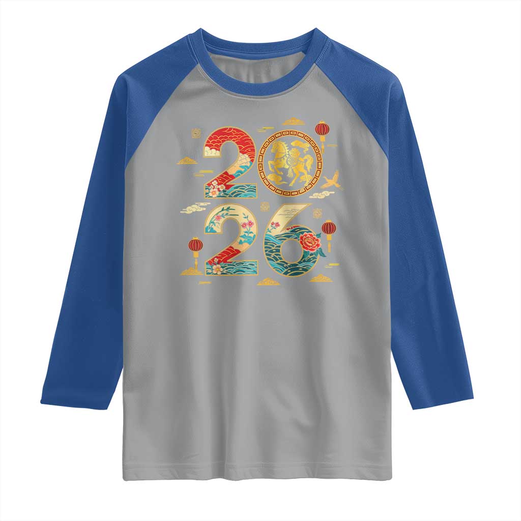 Hello 2026 Lunar New Year Raglan Shirt Year of the Horse Chinese Zodiac - Wonder Print Shop