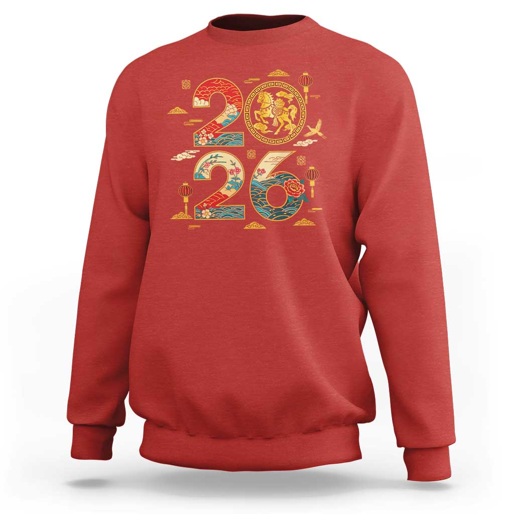 Hello 2026 Lunar New Year Sweatshirt Year of the Horse Chinese Zodiac - Wonder Print Shop