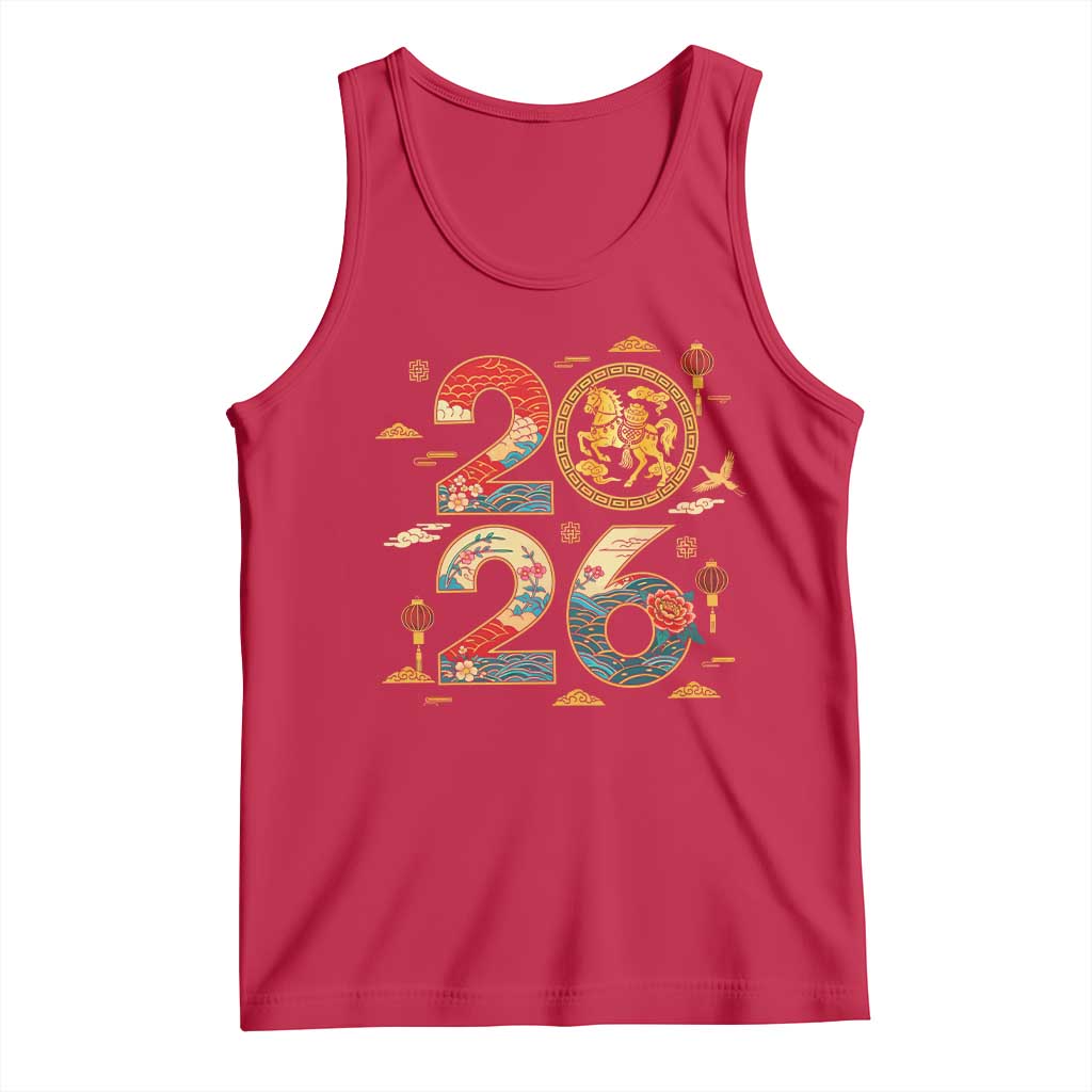 Hello 2026 Lunar New Year Tank Top Year of the Horse Chinese Zodiac - Wonder Print Shop