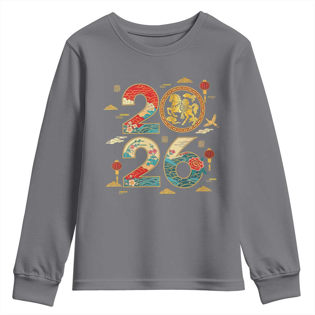 Hello 2026 Lunar New Year Youth Sweatshirt Year of the Horse Chinese Zodiac - Wonder Print Shop