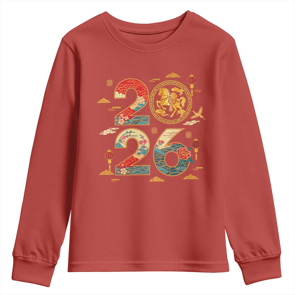 Hello 2026 Lunar New Year Youth Sweatshirt Year of the Horse Chinese Zodiac - Wonder Print Shop