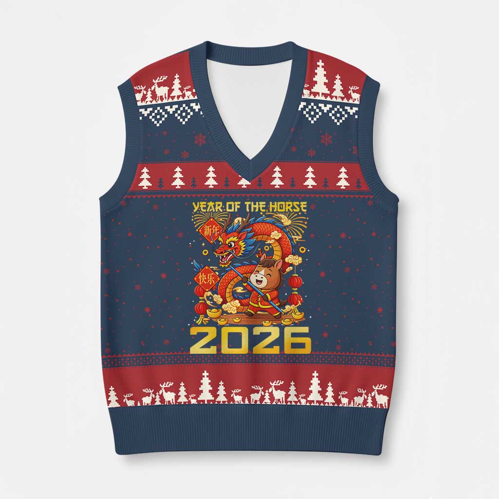 Chinese New Year 2026 V-Neck Knit Sweater Vest LYE Year of The Horse - Wonder Print Shop