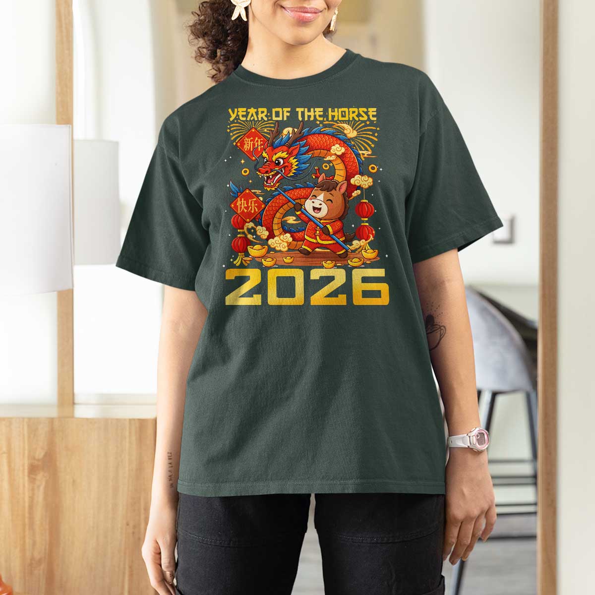 Chinese New Year 2026 T Shirt For Women LYE Year of The Horse - Wonder Print Shop