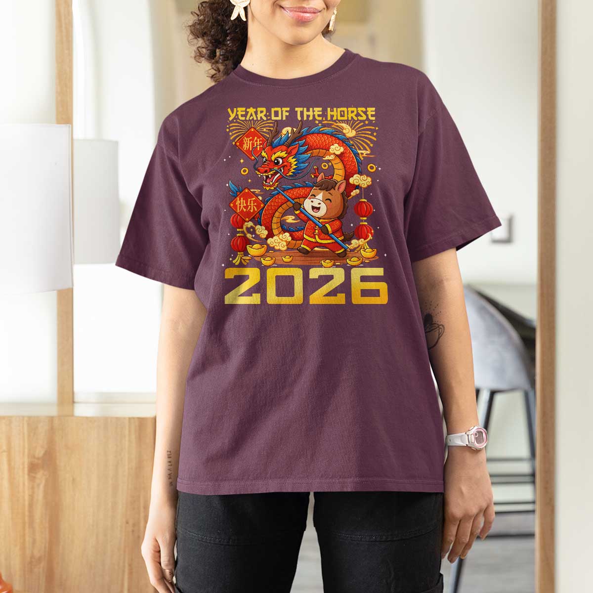 Chinese New Year 2026 T Shirt For Women LYE Year of The Horse - Wonder Print Shop