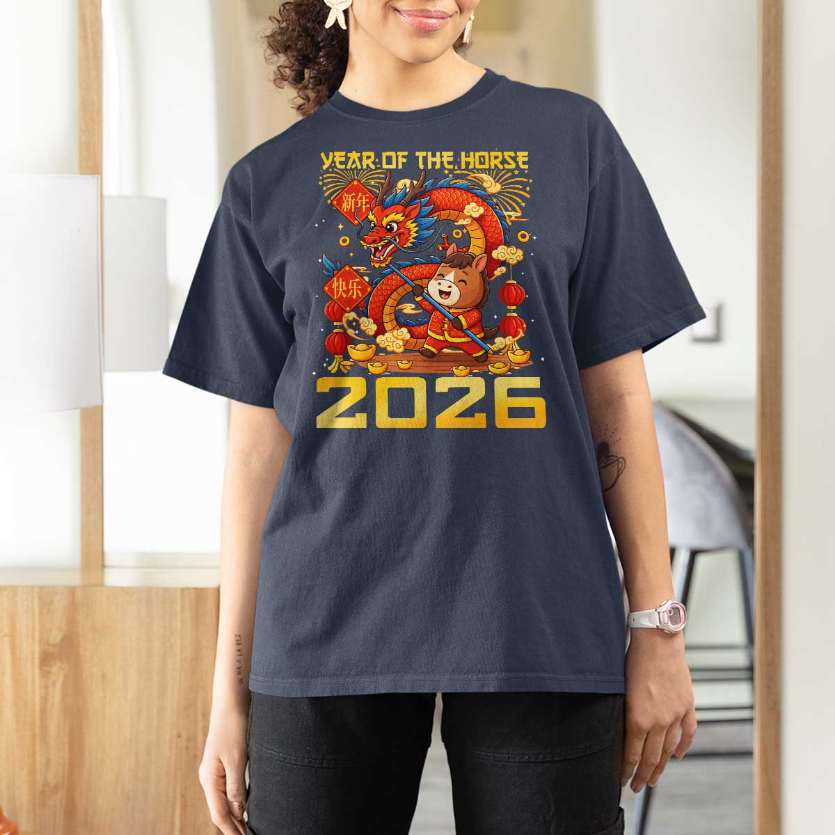 Chinese New Year 2026 T Shirt For Women LYE Year of The Horse - Wonder Print Shop