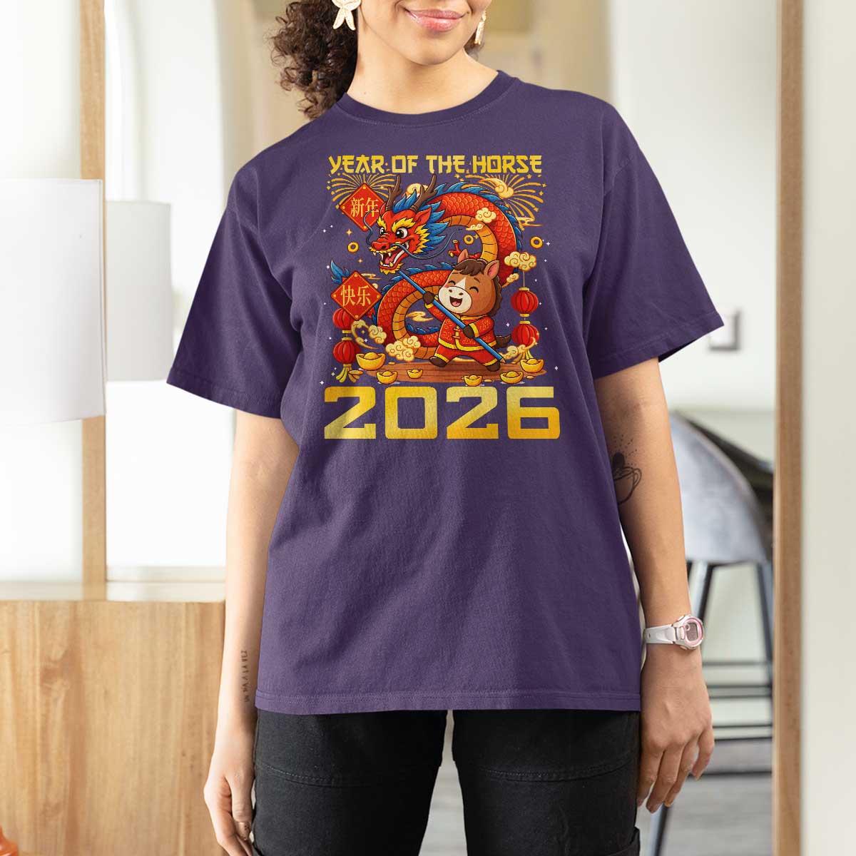 Chinese New Year 2026 T Shirt For Women LYE Year of The Horse - Wonder Print Shop